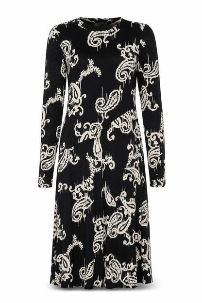 Marks and Spencer Womens Black Geometric Polyester A-Line Size 14 Round Neck Button
