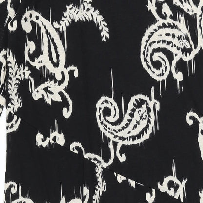 Marks and Spencer Womens Black Geometric Polyester A-Line Size 14 Round Neck Button