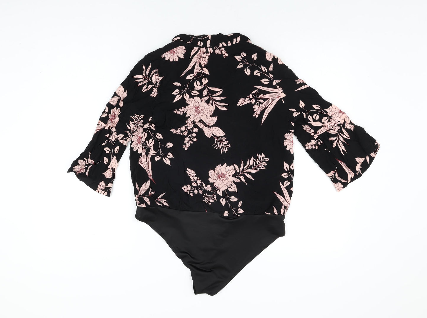 River Island Womens Black Floral Viscose Bodysuit One-Piece Size 10 Snap