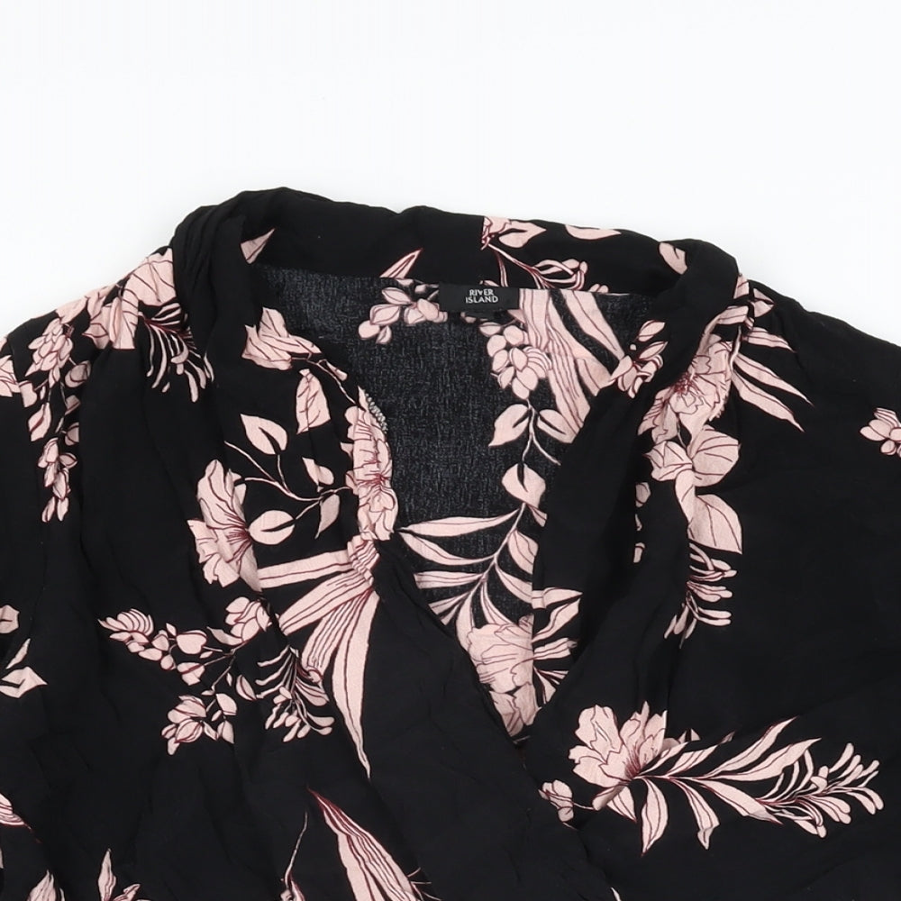 River Island Womens Black Floral Viscose Bodysuit One-Piece Size 10 Snap