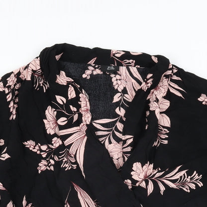 River Island Womens Black Floral Viscose Bodysuit One-Piece Size 10 Snap