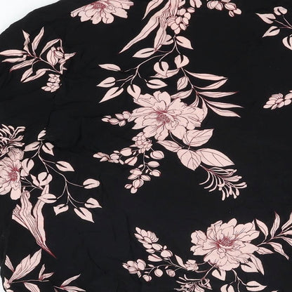 River Island Womens Black Floral Viscose Bodysuit One-Piece Size 10 Snap