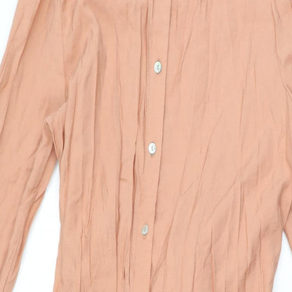 Mango Womens Pink Viscose A-Line Size M Round Neck Button