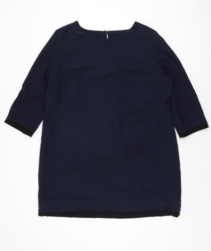 Betty Jackson Black Womens Blue Polyester Shift Size 18 Round Neck Button