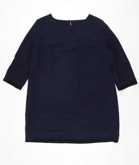 Betty Jackson Black Womens Blue Polyester Shift Size 18 Round Neck Button