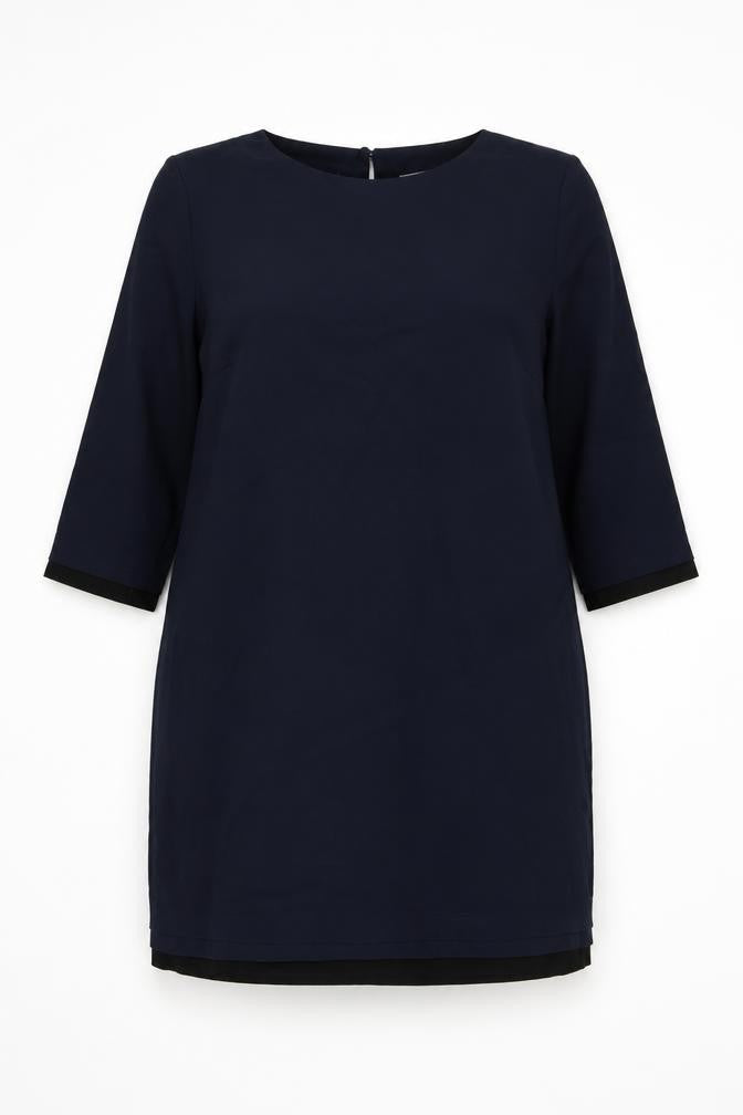 Betty Jackson Black Womens Blue Polyester Shift Size 18 Round Neck Button