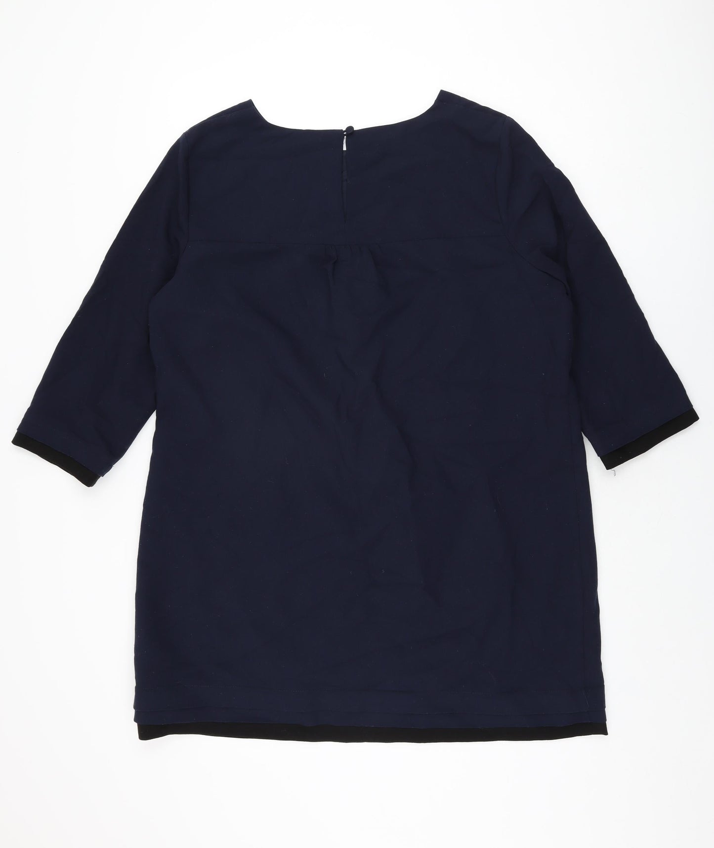Betty Jackson Black Womens Blue Polyester Shift Size 18 Round Neck Button