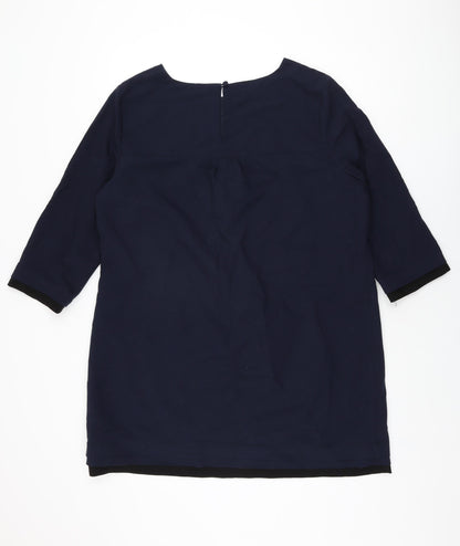Betty Jackson Black Womens Blue Polyester Shift Size 18 Round Neck Button