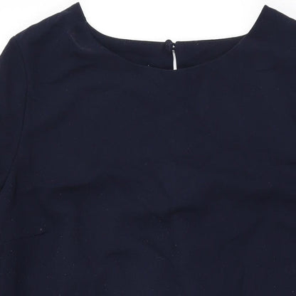 Betty Jackson Black Womens Blue Polyester Shift Size 18 Round Neck Button
