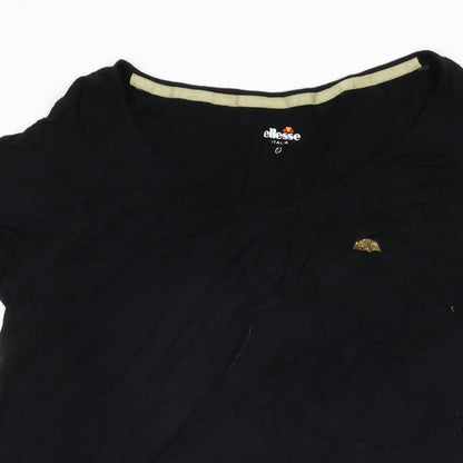 ellesse Womens Black Viscose Basic T-Shirt Size L Scoop Neck