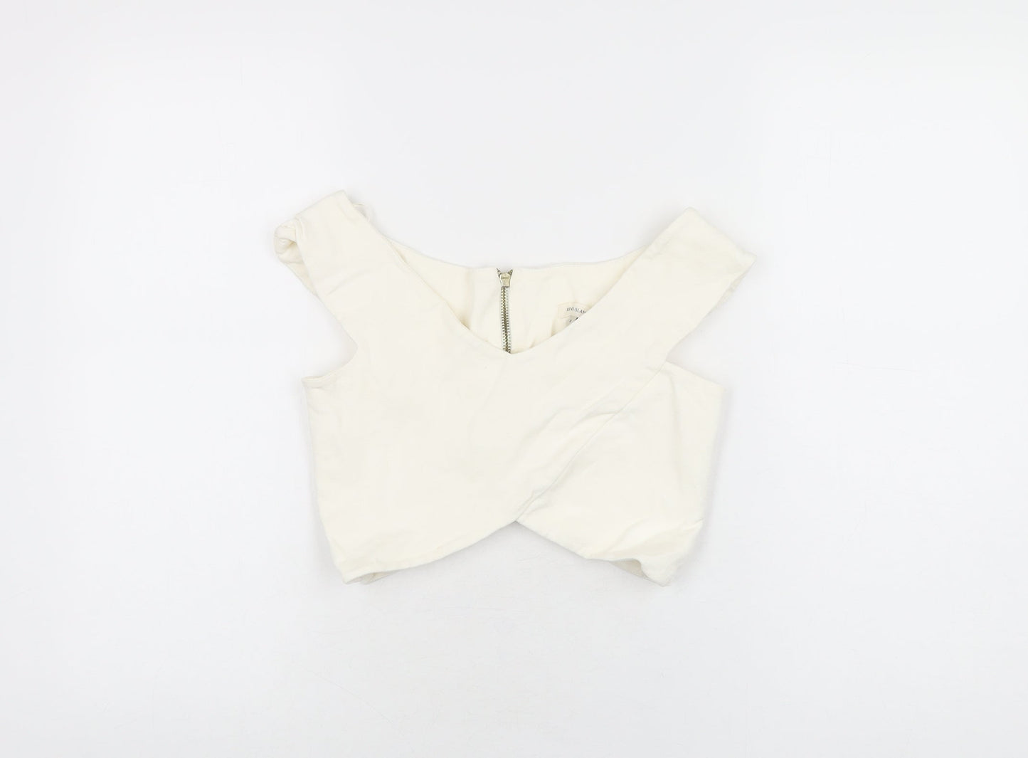 Womens UK Size 8 River Island Ivory Cropped T-Shirt