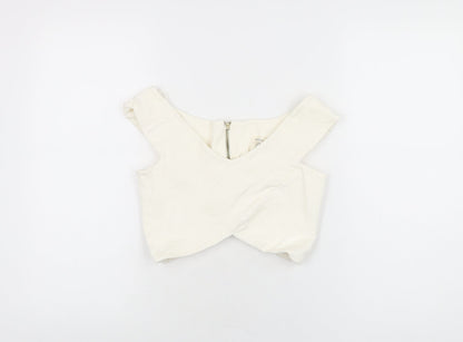 Womens UK Size 8 River Island Ivory Cropped T-Shirt
