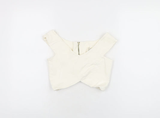 Womens UK Size 8 River Island Ivory Cropped T-Shirt