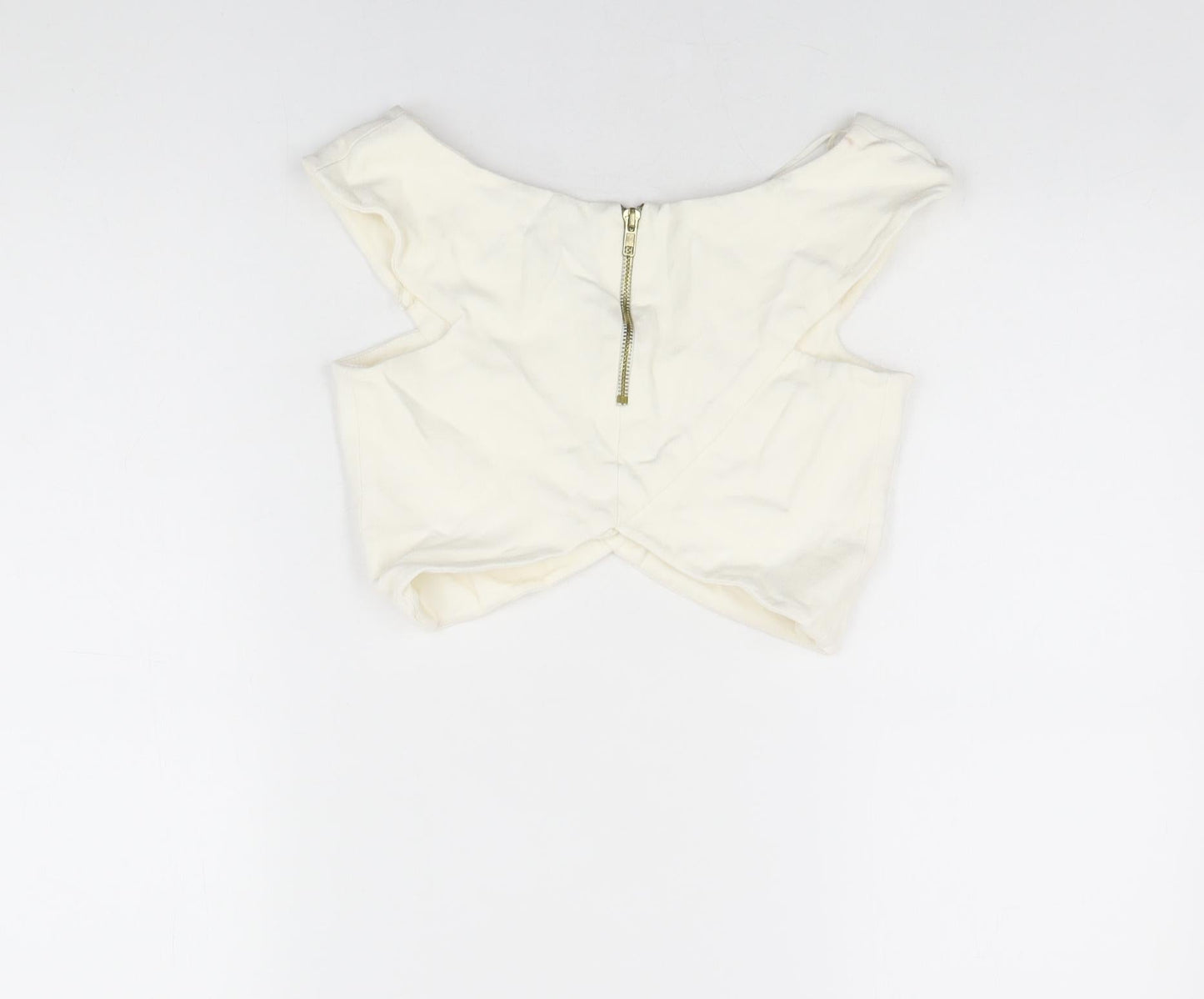 Womens UK Size 8 River Island Ivory Cropped T-Shirt