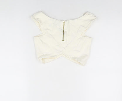 Womens UK Size 8 River Island Ivory Cropped T-Shirt