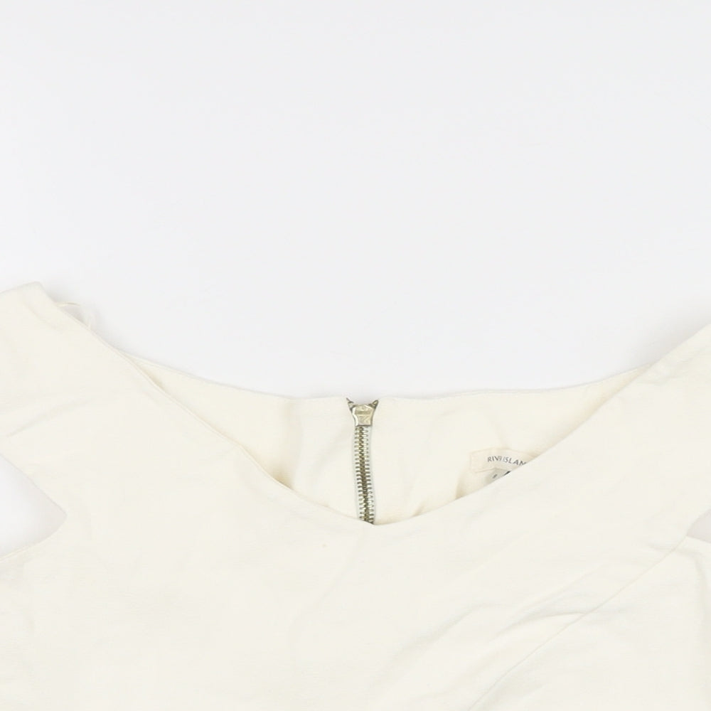 Womens UK Size 8 River Island Ivory Cropped T-Shirt