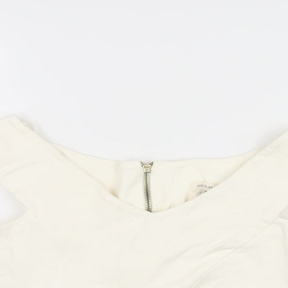 Womens UK Size 8 River Island Ivory Cropped T-Shirt