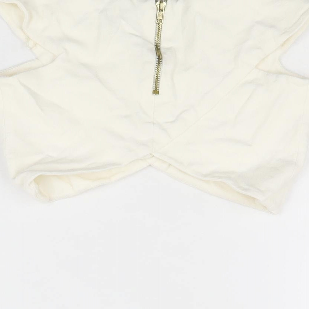 Womens UK Size 8 River Island Ivory Cropped T-Shirt