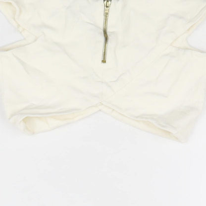 Womens UK Size 8 River Island Ivory Cropped T-Shirt