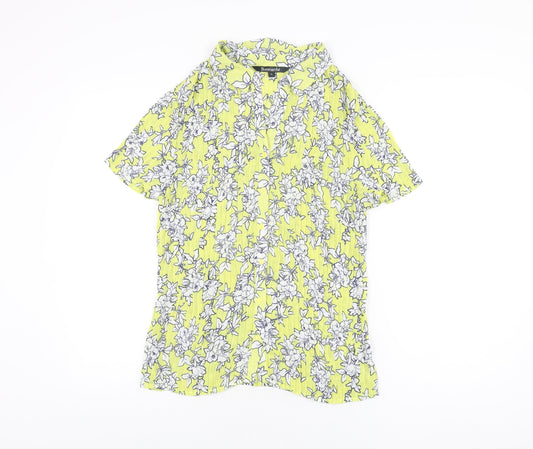 Bonmarché Womens Yellow Floral Polyester Basic Button-Up Size 16 Collared