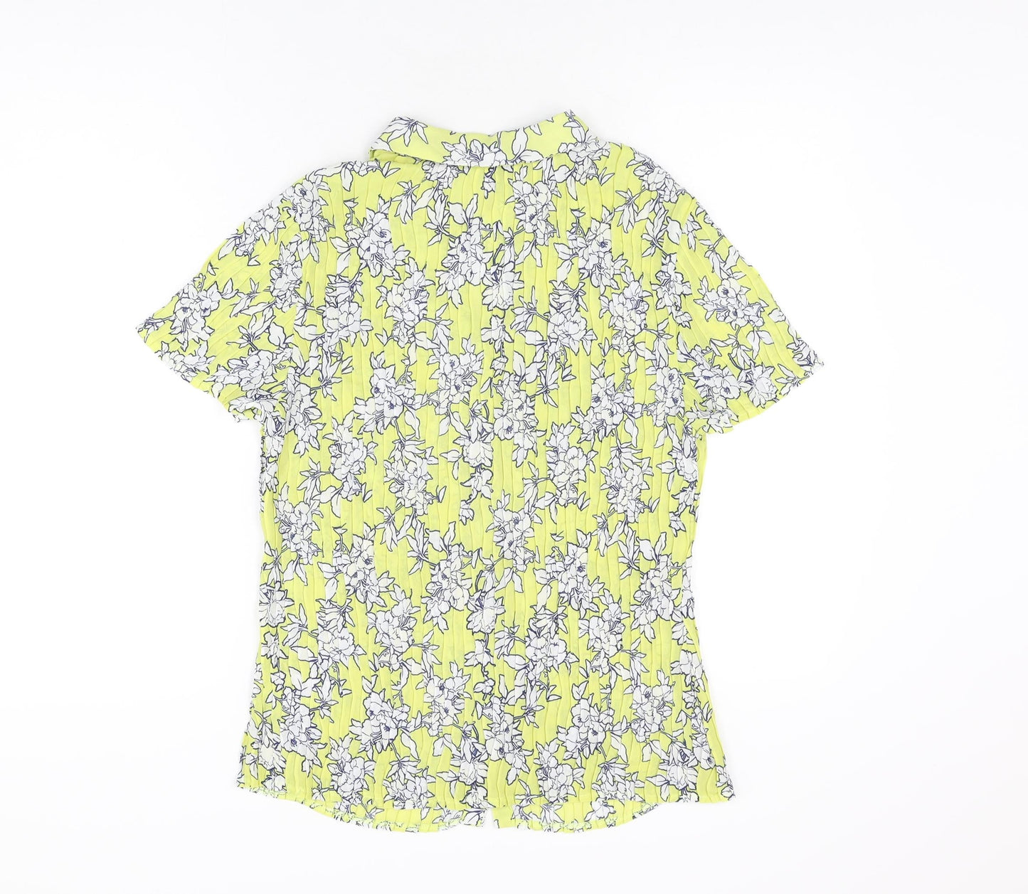 Bonmarché Womens Yellow Floral Polyester Basic Button-Up Size 16 Collared