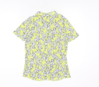 Bonmarché Womens Yellow Floral Polyester Basic Button-Up Size 16 Collared
