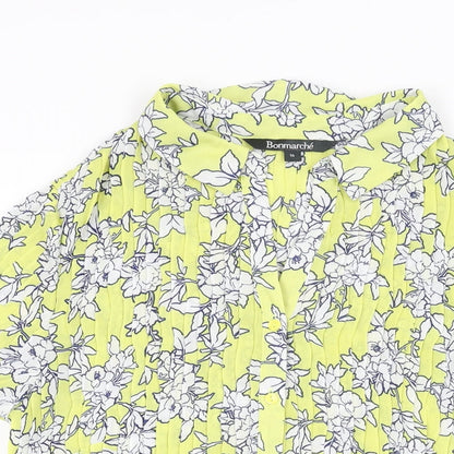 Bonmarché Womens Yellow Floral Polyester Basic Button-Up Size 16 Collared