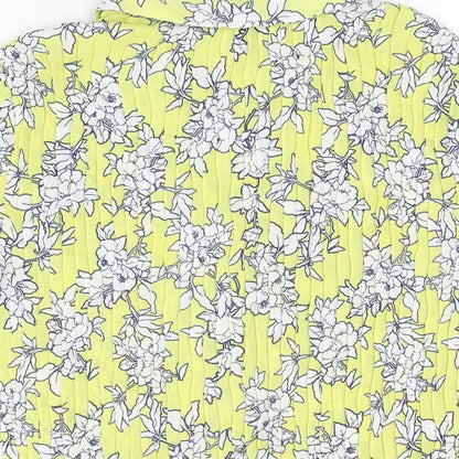 Bonmarché Womens Yellow Floral Polyester Basic Button-Up Size 16 Collared