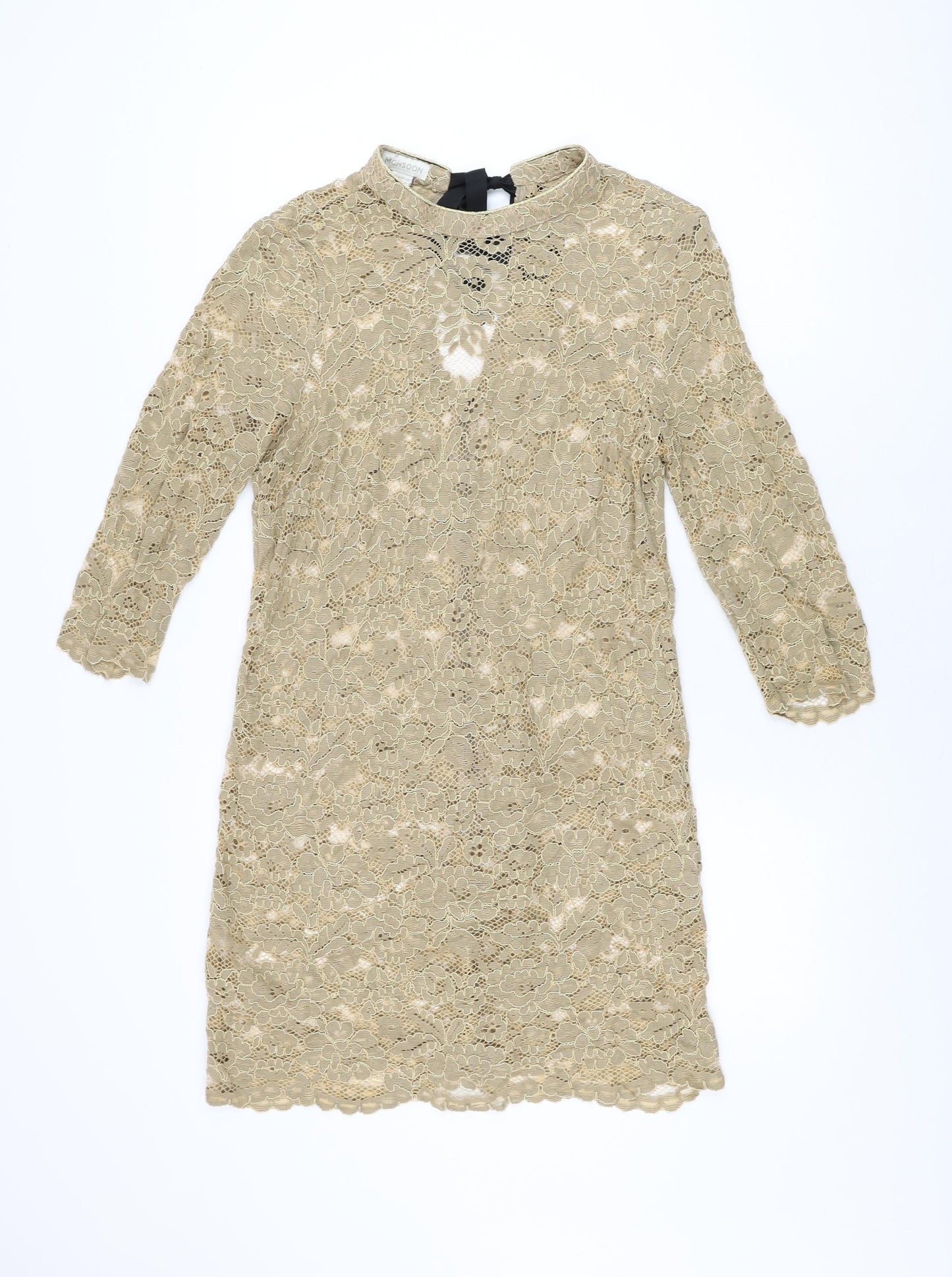 Monsoon Womens Brown Floral Polyester Shift Size 14 Round Neck Zip