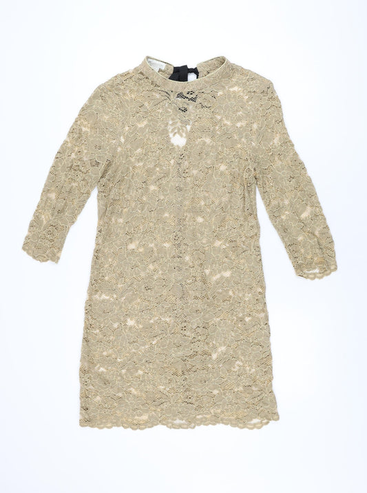 Monsoon Womens Brown Floral Polyester Shift Size 14 Round Neck Zip