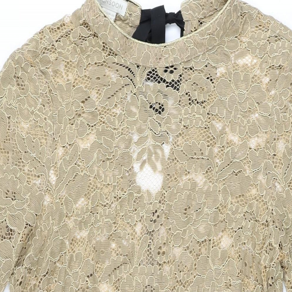 Monsoon Womens Brown Floral Polyester Shift Size 14 Round Neck Zip