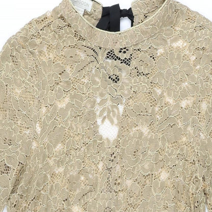 Monsoon Womens Brown Floral Polyester Shift Size 14 Round Neck Zip