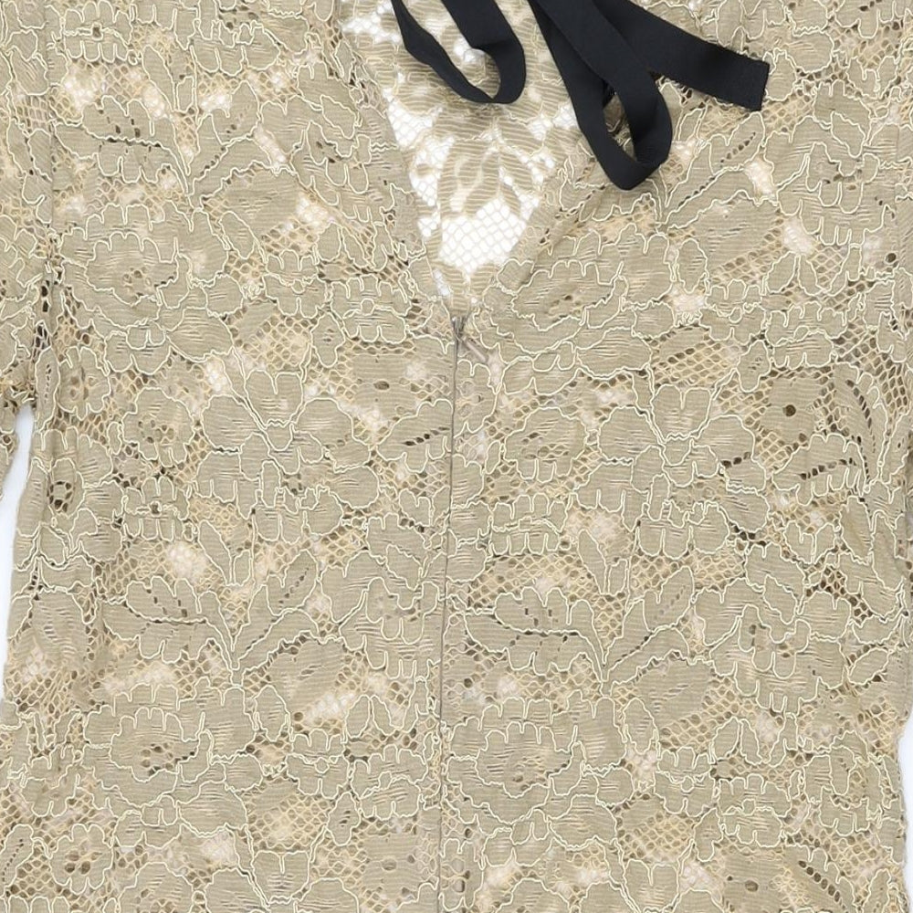 Monsoon Womens Brown Floral Polyester Shift Size 14 Round Neck Zip