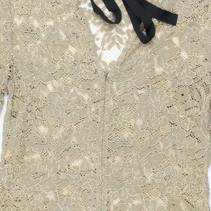 Monsoon Womens Brown Floral Polyester Shift Size 14 Round Neck Zip