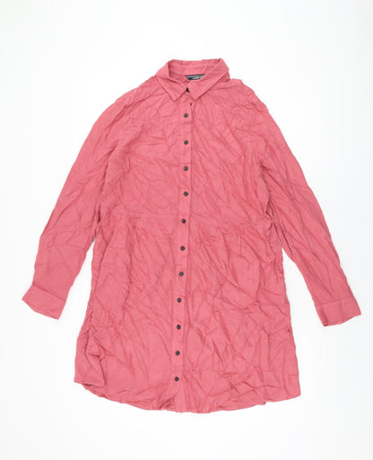 Lands' End Womens Pink Viscose Shirt Dress Size 12 Collared Button
