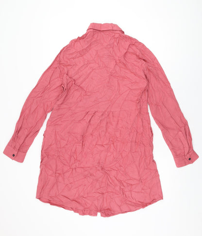 Lands' End Womens Pink Viscose Shirt Dress Size 12 Collared Button