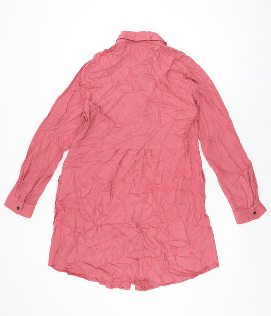 Lands' End Womens Pink Viscose Shirt Dress Size 12 Collared Button