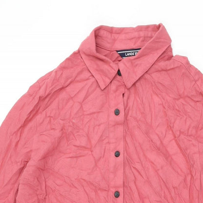 Lands' End Womens Pink Viscose Shirt Dress Size 12 Collared Button