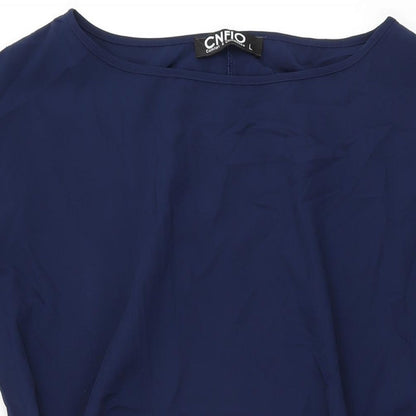 CNFIO Womens Blue Polyester A-Line Size L Boat Neck Pullover