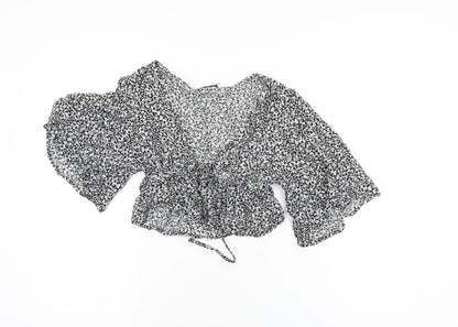 Womens UK Size XS Pull&Bear Black Cropped T-Shirt