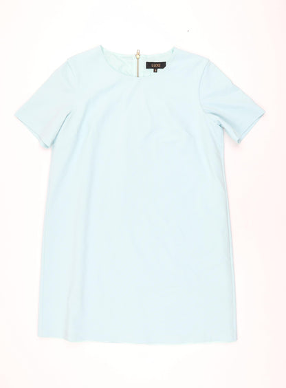 Dorothy Perkins Womens Blue Polyester Shift Size 16 Round Neck Zip