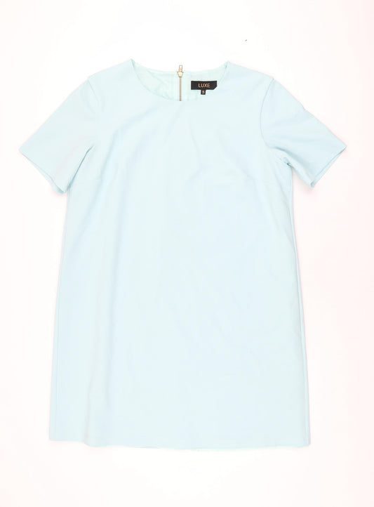 Dorothy Perkins Womens Blue Polyester Shift Size 16 Round Neck Zip