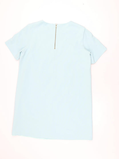 Dorothy Perkins Womens Blue Polyester Shift Size 16 Round Neck Zip
