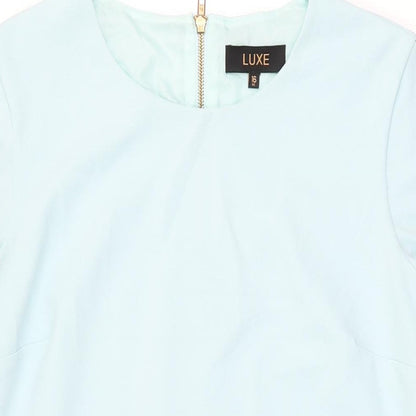 Dorothy Perkins Womens Blue Polyester Shift Size 16 Round Neck Zip