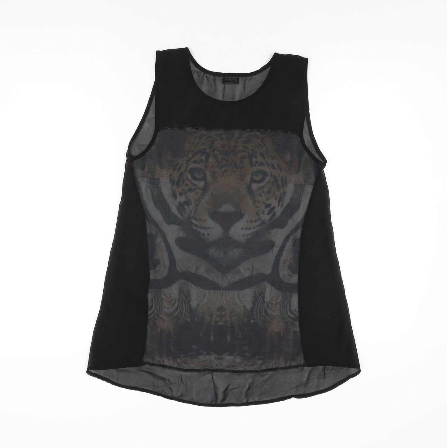 Miss Selfridge Womens Black Polyester Basic T-Shirt Size 4 Round Neck - Tiger