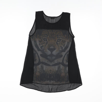 Miss Selfridge Womens Black Polyester Basic T-Shirt Size 4 Round Neck - Tiger