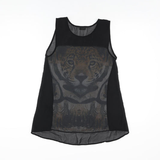 Miss Selfridge Womens Black Polyester Basic T-Shirt Size 4 Round Neck - Tiger