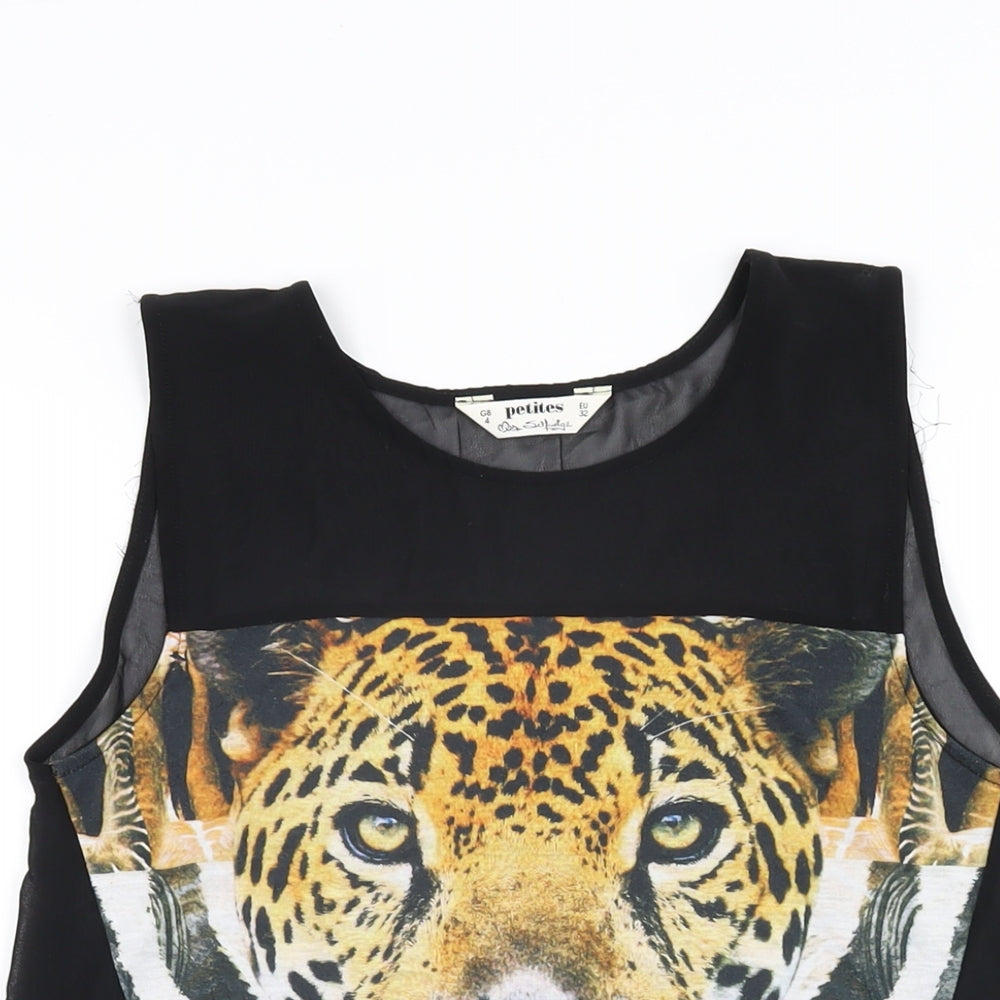 Miss Selfridge Womens Black Polyester Basic T-Shirt Size 4 Round Neck - Tiger