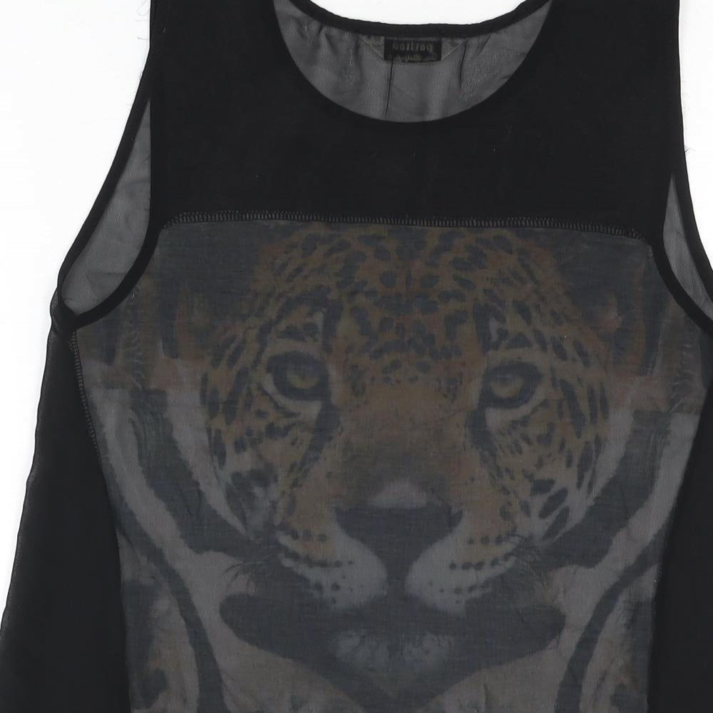 Miss Selfridge Womens Black Polyester Basic T-Shirt Size 4 Round Neck - Tiger