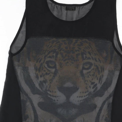 Miss Selfridge Womens Black Polyester Basic T-Shirt Size 4 Round Neck - Tiger